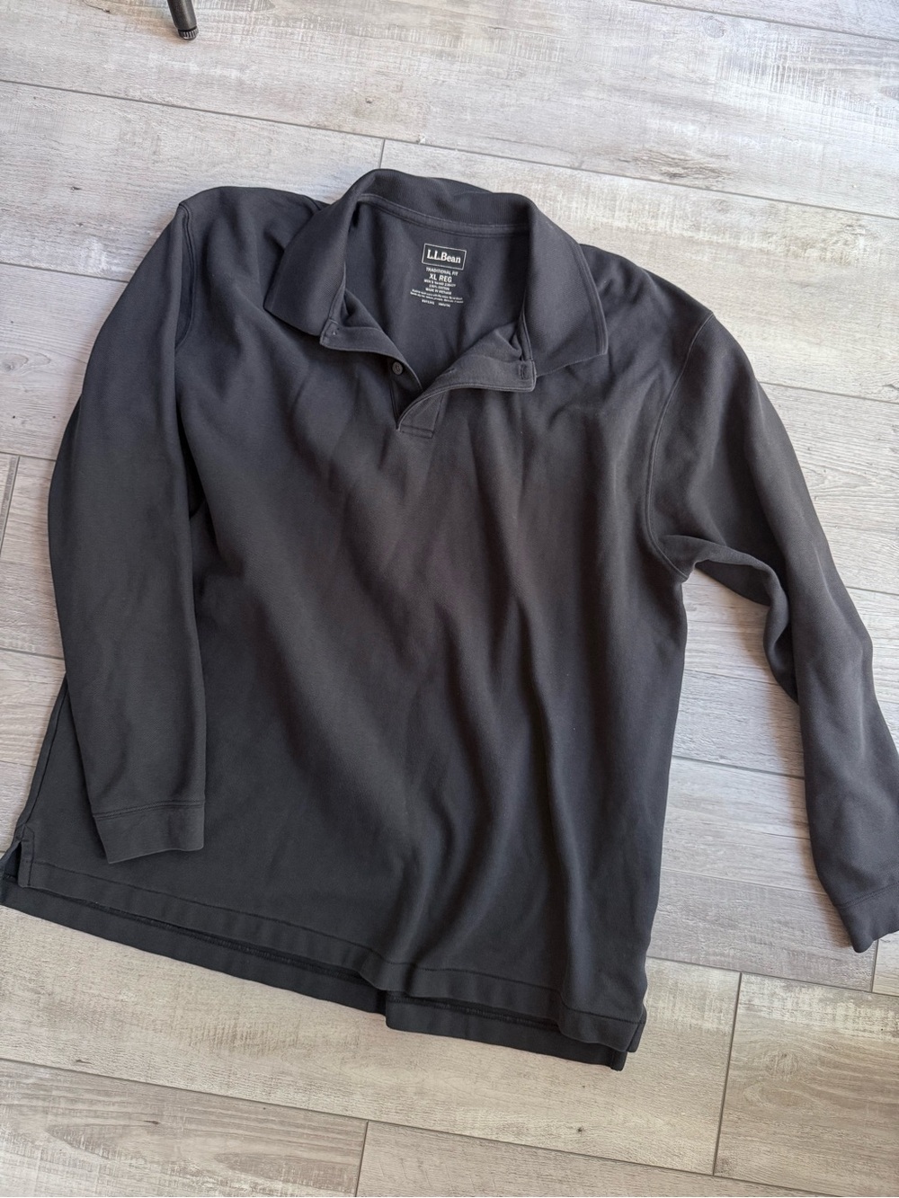 L.L. Bean Men's Long Sleeve Polo - Charcoal Black